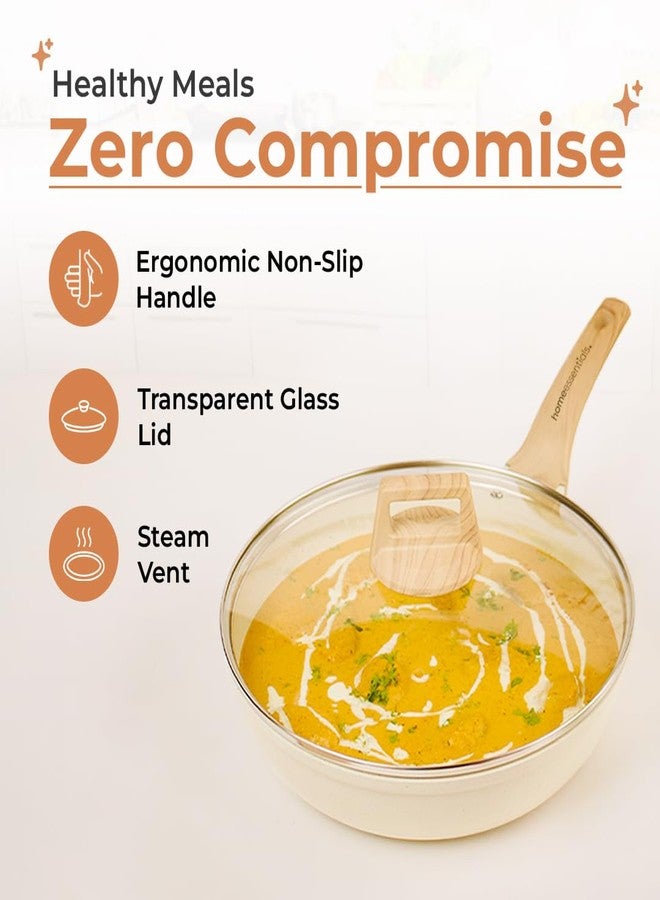 هوم إسنشالز مقلاة هوم إسينشالز مايفان ستون غير لاصقة مع غطاء، 28 سم، 3 لتر | طلاء غير لاصق من 5 طبقات | قاعدة مناسبة للطهي بالحث | آمنة للغسل في غسالة الأطباق | أواني طهي من الحجر الطبي | مثالية للبيض، والقلي السريع، والمزيد - Image 5